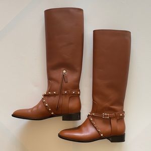 Valentino Rockstud Accents Leather Riding Boots